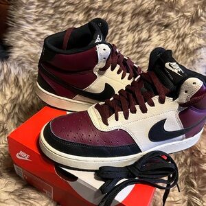 Nike Court Vision Men’s Mid-Top Sneakers — Burgundy/White/Black Sz 9
